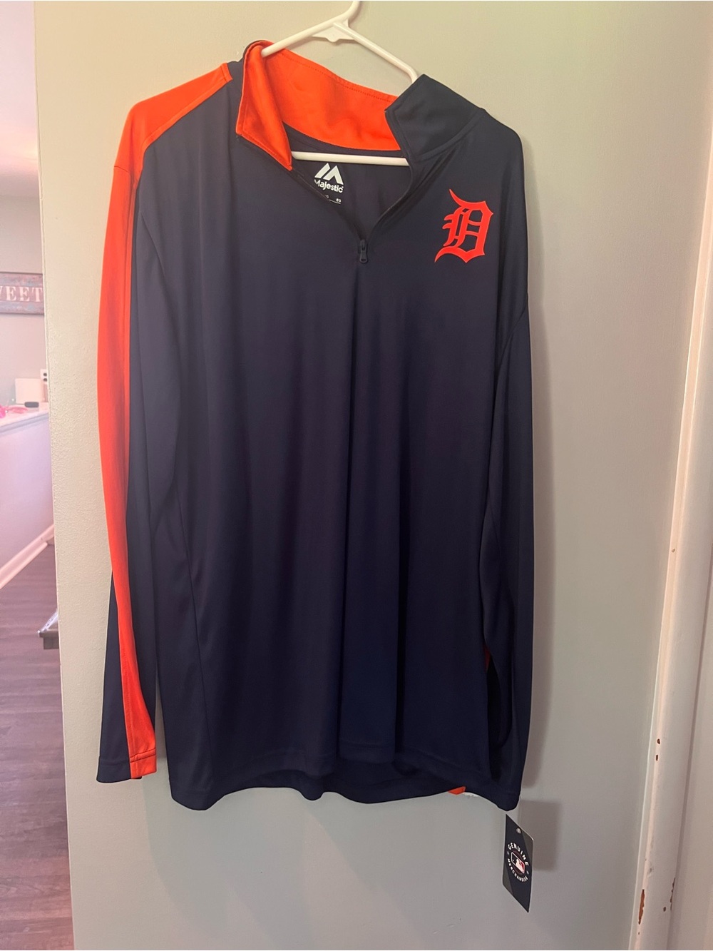 Detroit Tigers Navy & Orange Quarter-Zip Pullover Mens XL